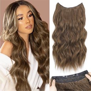 Human hair blend invisible wire hair extensions with 4 secure clips